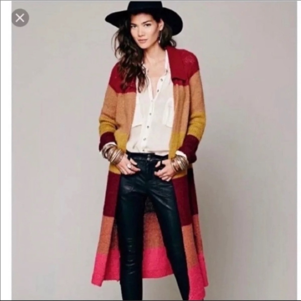 Free people colorblock over the rainbow long duster cardigan